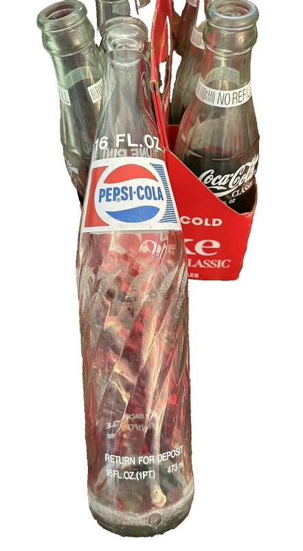Vintage 1993 COCA-COLA 6pack Christmas & Pepsi Glass Swirl Soda Bottle 1 Pint