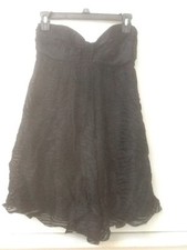 Express Silk Mini Dress Size 2 Solid Black Strapless Sheer Zebra Striped