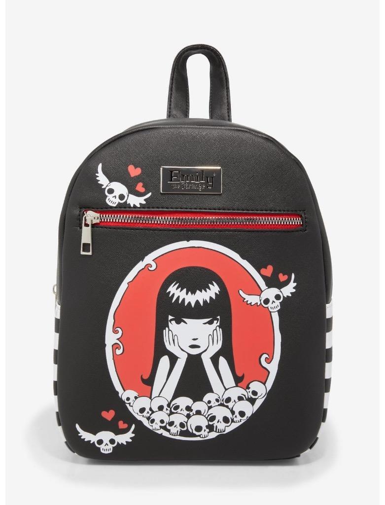 edgy mini backpack Bioworld Emily The Strange Skulls Cameo Mini Backpack Vegan Leather  8”x11.5”x4”