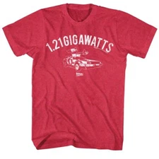 Back To The Future T Shirt Mens GIGAWATT Cherry Red Heather Sizes in SM - 2XL