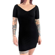 Reformation Cuba Ribbed Bodycon Mini Dress Black V Neck Short Sleeve | S