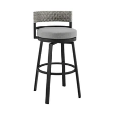 Armen Living Encinitas Outdoor Patio Swivel Bar Stool in Aluminum and Wicker wit