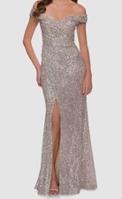  408 La Femme Women's Beige Off The Shoulder Sequin Gown Dress Size 6