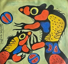 Norval Morrisseau Signed Indigenous Canadian Art Oil Painting – Vintage Art