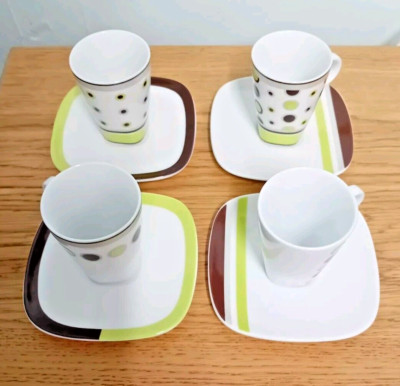 Neu andere Maxwell Williams Punkte/Streifen Espressotassen & Untertassen x 4