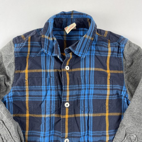 Harper Canyon Button Up Shirt Boys 4 Blue Plaid Gray Long Sleeve - Picture 3 of 6