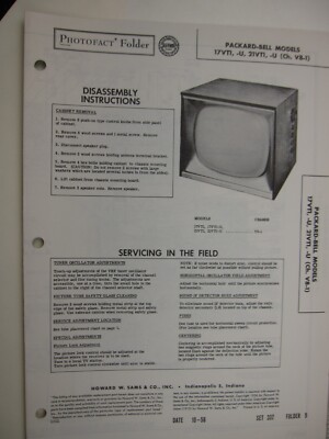 SF 1950's Sams Photofact PACKARD-BELL  Model 17VT1, -U, 21VT1, -U (Ch. V8-1) BIS