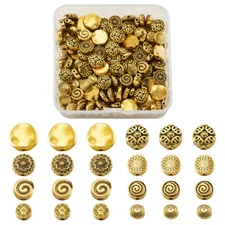 160pcs/box 8 Styles Tibetan Antique Golden Flat Round Spacer Loose Beads Crafts