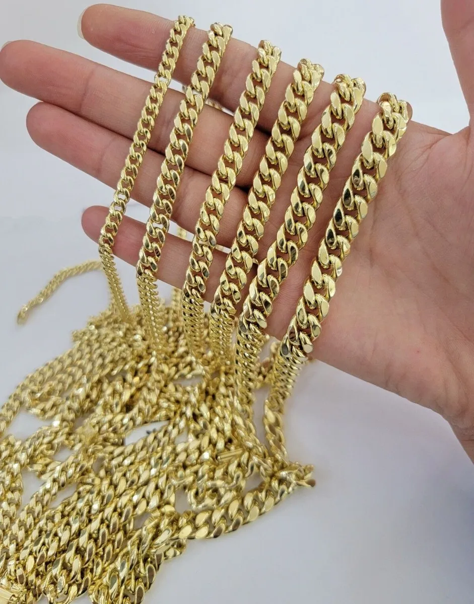 Real 10k Yellow Gold chain Bracelet 5mm-10mm Miami Cuban Link Necklace  8-30