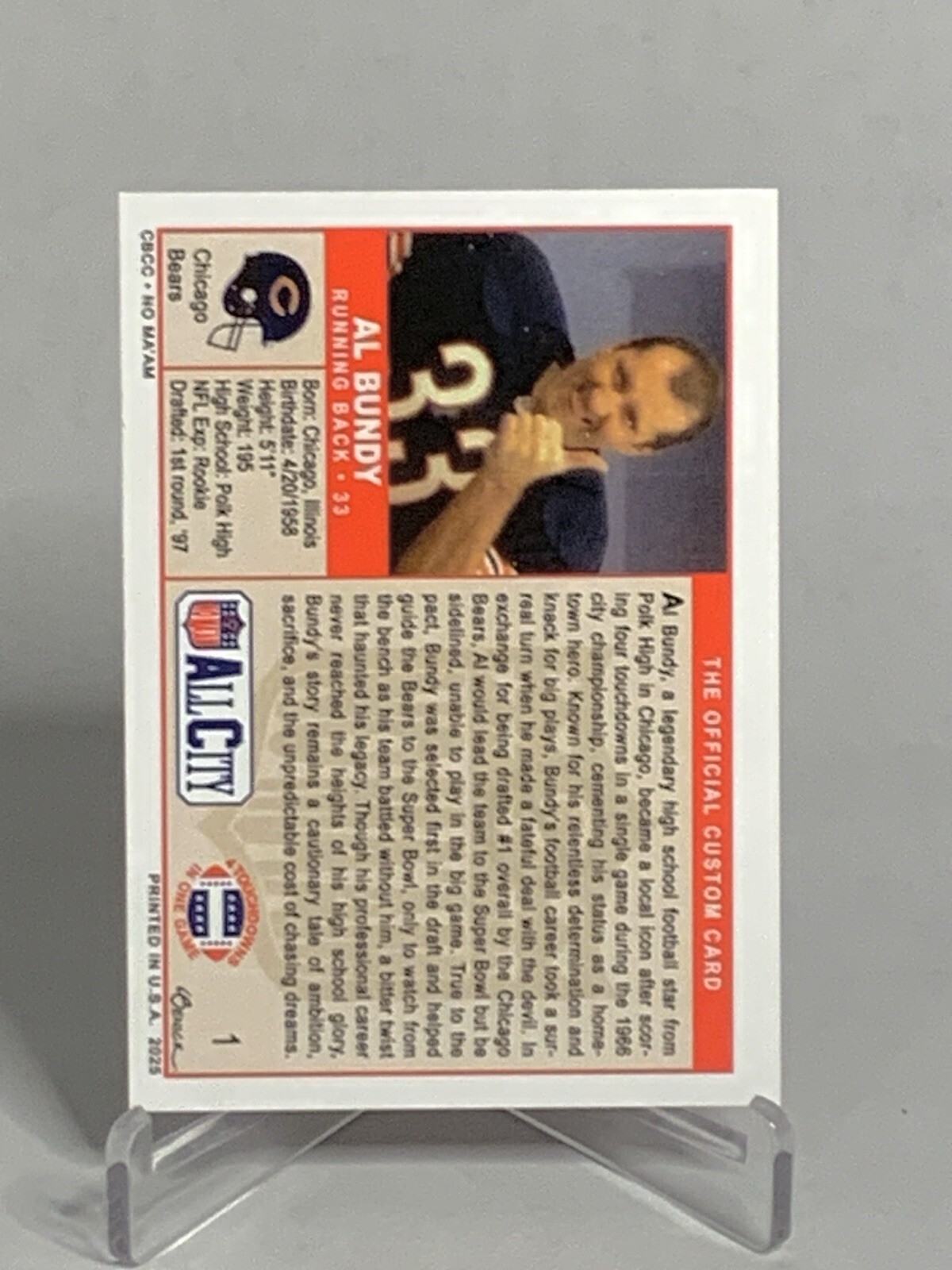 Al Bundy #1 Draft Pick Chicago Bears Rookie ~ Custom Card