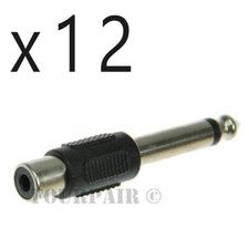 12 Pack Lot - RCA Female to 1/4" 6.35mm Mono Male Plug Audio Converter Adapter
