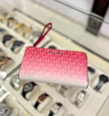 Michael Kors Jet Set Travel Large Double Zip Wrist Strap Wallet