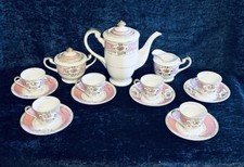 Porcelain Made in Occupied Japan Coffee/Tea Pot 17 Piece Set Pink/White w/Roses