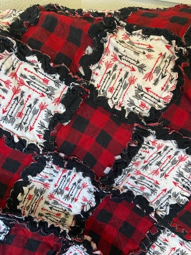Custom Hand Made Red and Black Buffalo Check Rag Quilt Baby Blanket 36" x 31" - Picture 2 of 5