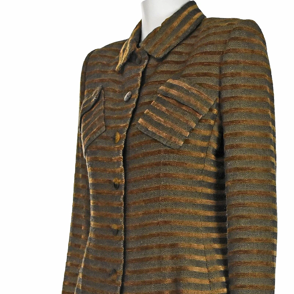 BILL BLASS Vintage Años 90 Marrón y Negro Chenilla Chaqueta y Gamuza Falda Traje Talla XS/S Foto 4 de 4