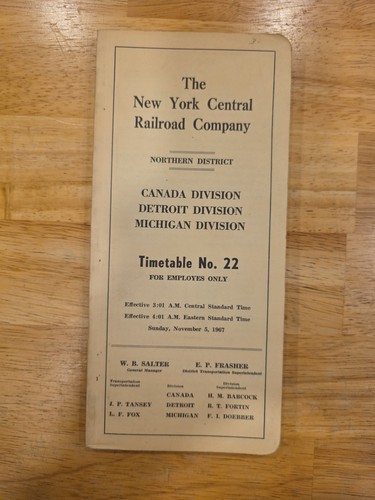 New York Central Railroad Timetable No. 22 Northern District 1967