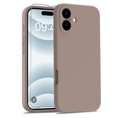 iPhone 16 Plus Case w/ Screen Protector Silcone Shockproof- Light Brown