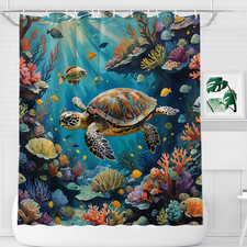 Sea Turtle Ocean Coral Reef Shower Curtain Underwater World Fish Bathroom Decor