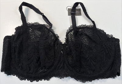 Savage X Fenty Women's Lace  Bra Black Caviar Size 46DDD