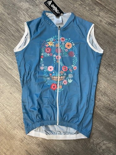 Biketags Damen Radtrikot ohne Arm, Flower Skull aqua, Gr. 40, neu