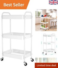 Heavy-Duty Stainless Steel 3-Tier Rolling Cart with Smooth Wheels - White Finish