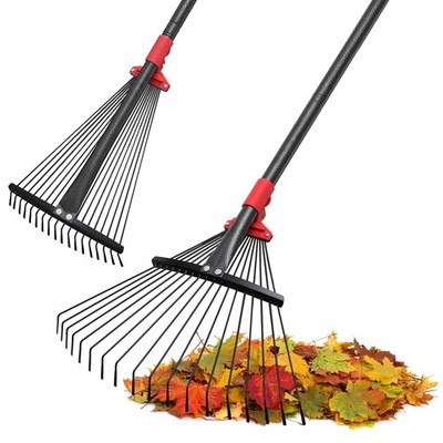 Rake for Leaves, Adjustable Garden Leaf Rakes Lawns Heavy Black, Red