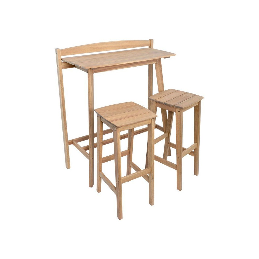 Mange-debout de jardin en bois acacia Zanzibar, ensemble table haute rectangulaire extérieure