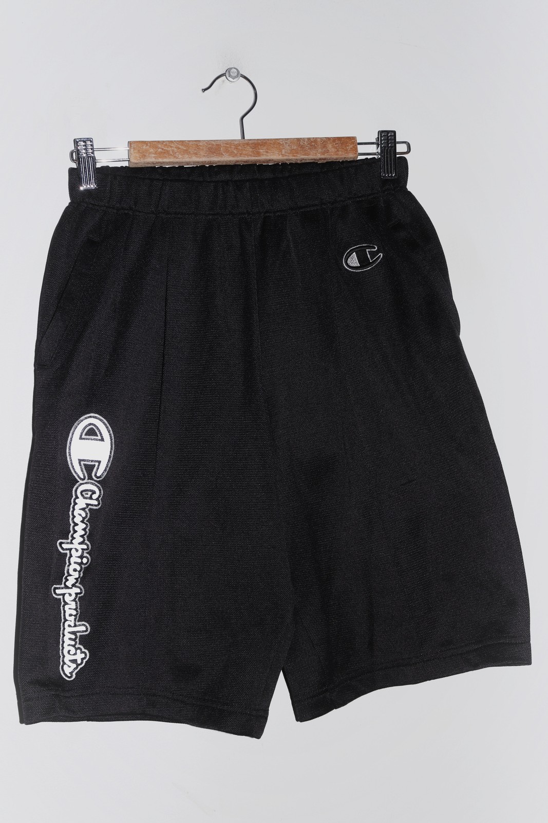Vintage Champion High Reflective Logo Black Track Shorts (28-30/8-10)