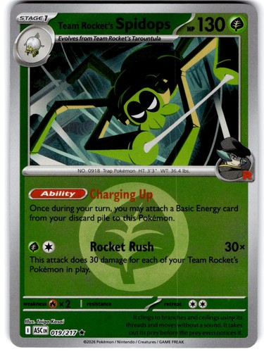 Pokemon Team Rocket's Spidops Ascended Heroes 19/217 Energy Holo Near Mint
