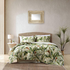 California King Comforter Set Cotton Sateen Bedding Shams Green Palm