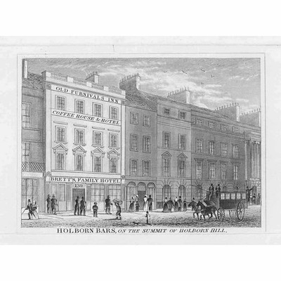 LONDON Holborn Bars on the Summit of Holborn Hill - Antique Print c1840