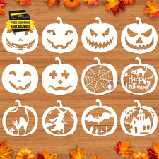 12 PCS Halloween Stencils, 8 Inch Pumpkin Face Stencils for Carving, Reusable Pl