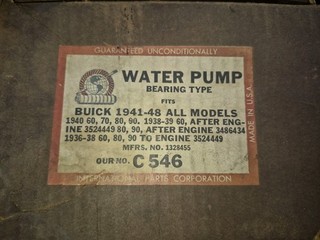 HOT ROD NOS WATER PUMP 1941 48 BUICK STRAIGHT EIGHT 8 248 263 320 36 37 38 39 40