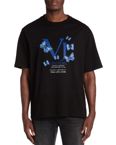 Versace Jeans Couture Short Sleeve Graphic Print Tee Men's L Black/Blue Pullover