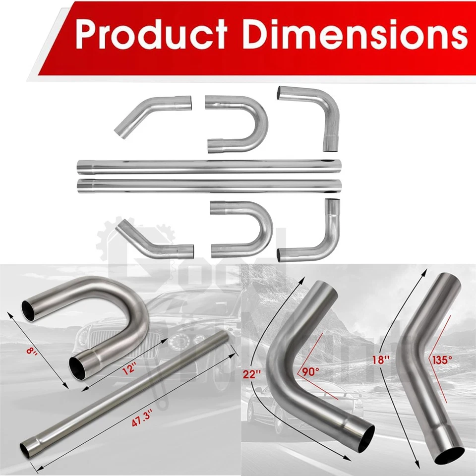 8Pcs For Lexus IS250 IS300 2.5" DIY Custom U Bend Straight Exhaust Tube Pipe US - Image 2 of 4