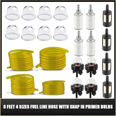 8 Feet 4 Sizes Fuel Line Hose W/Snap In Primer Bulb For Trimmer Chainsaw Blower