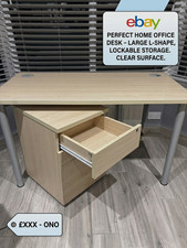Light Wood Computer Desk, Beige Freestanding Wood/Metal, 1 Drawer Solid