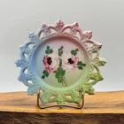 Vintage Hand Painted Milk Glass Floral Plate Reticulated Pastel Border 7.25 Inch