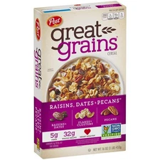 Great Grains Raisins Dates and Pecans Breakfast Cereal, Raisin Cereal with Sweet