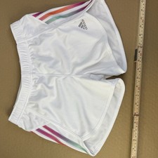 ADIDAS White/rainbow 3-STRIPE MESH RUNNING/TRAINING SHORTS BIG KIDS/GIRLS L 14