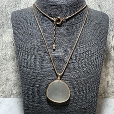 RETRO Frosted Glass Pendant Necklace Rose Gold Tone Chain 85cm Long Kitsch