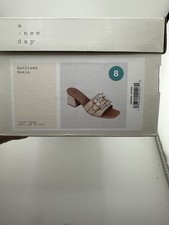 A New Day Women's Kathleen Raffia Buckle Block Heels Beige Size 8 NWT