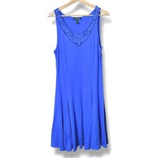 Lauren Ralph Lauren Blue Sleeveless A-Line Midi Dress 100% Cotton Size Large