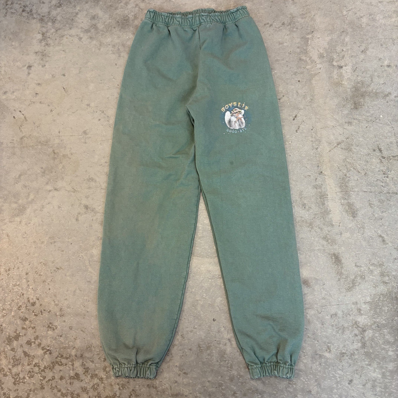 Boys Lie Good Bye Elastic Ruched Waist Athletic Sweatpants Faded Green Sz Small