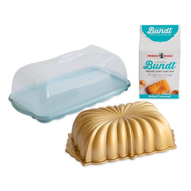 Nordic Ware Fluted Loaf, Loaf Cake Keeper, & Salted Caramel Quick Bread Mix - Picture 1 of 8