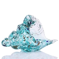 DOVDOV Blown Glass Art, Green Sea Glass Conch Statue, Conch Shell Sculpture f...