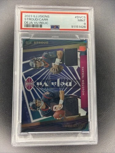 C.J. STROUD DAVID CARR 2023 ILLUSIONS DEJA VU PATCH ROOKIE RC PSA 9