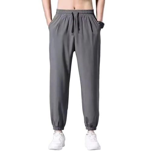 Men Solid Color Ultrathin Ankle Length Casual Loose Fit Trousers Elastic Pants - Picture 8 of 16