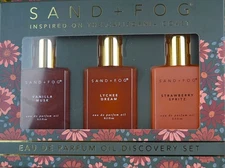 Sand & Fog EDP Perfume Oil 3 Pc Set Vanilla Musk Lychee Dream Strawberry Spritz
