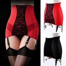 Womens High Waist Lace Sheer Skirts 6 Straps Clips Suspenders Girdle Garter Club